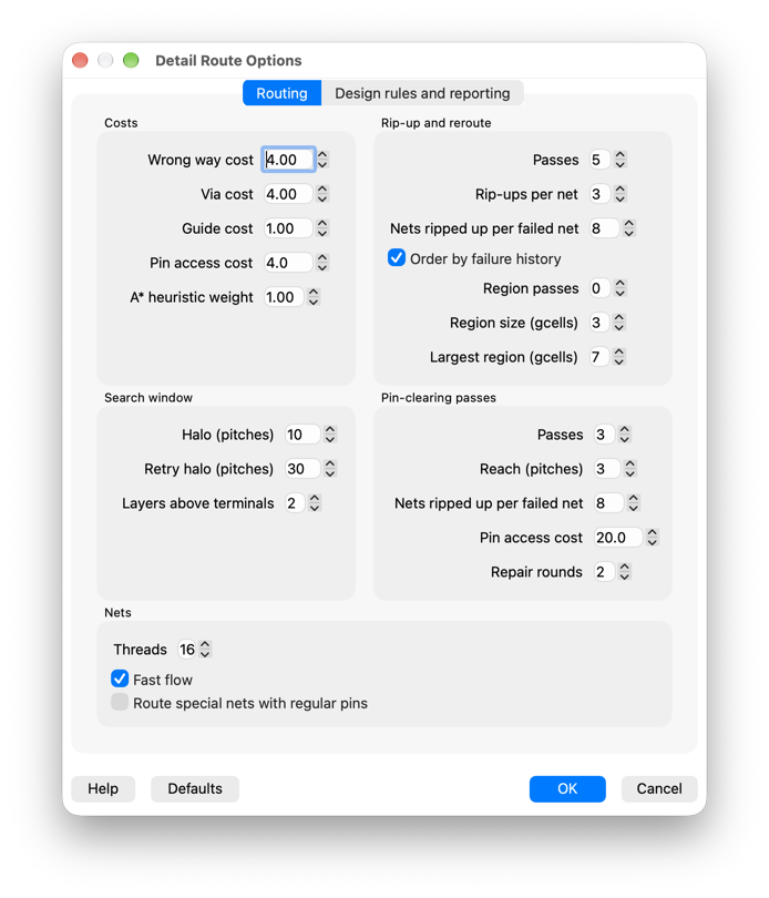 Detail Route Options, Routing tab